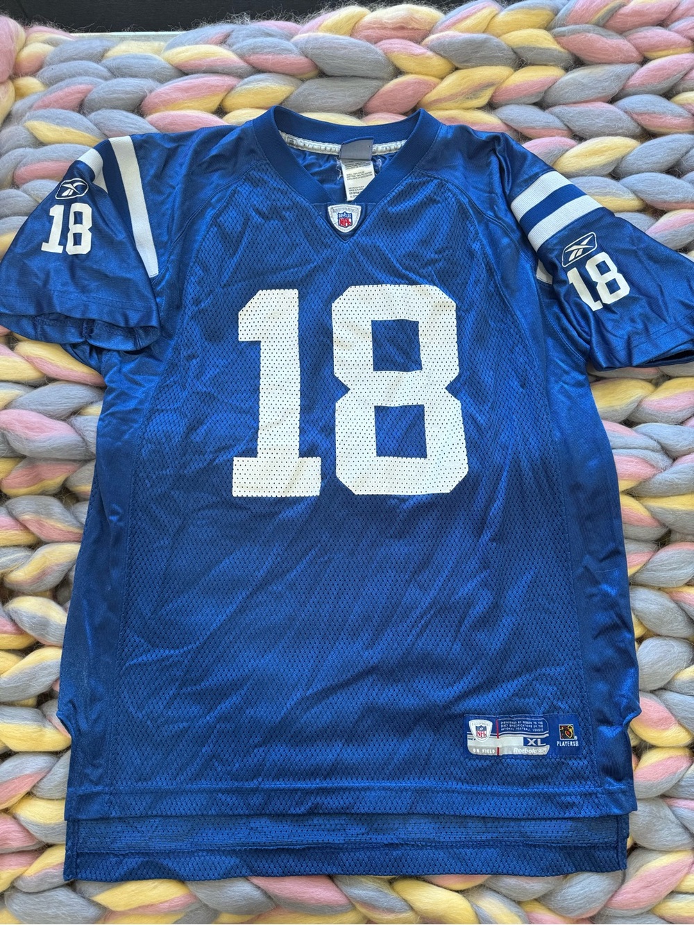 Reebok Blue and White #18 Football Jersey